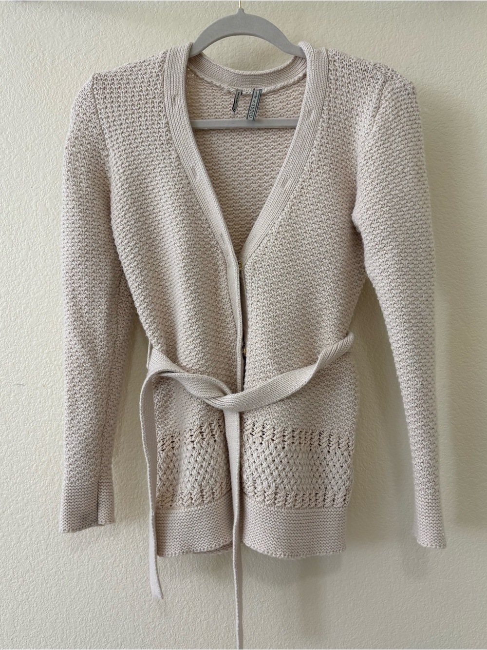 Guess Cream Knit Belted Cardigan